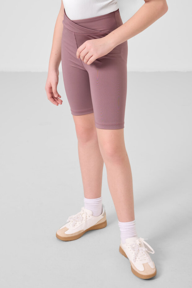 Beyaz-Gül Kurusu V Yaka Kemer Detaylı Standart Fit Performans Kız Çocuk Tayt Takım - 75187 - 5