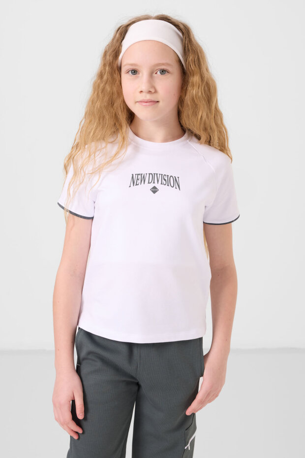 Beyaz-Haki O Yaka Baskılı Lastik Paça Kargo Cepli Kız Çocuk Eşofman Takım - 75173 - 5