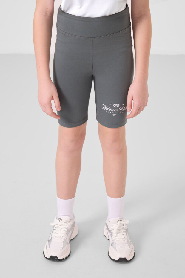 Beyaz-Haki Pamuklu O Yaka Standart Fit Baskılı Kız Çocuk Tayt Takım - 75190 - 6