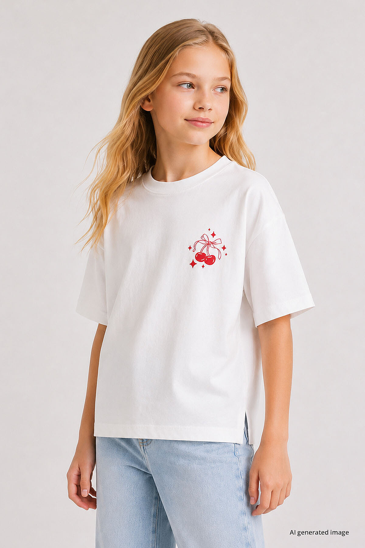 Beyaz Oversize Kısa Kollu Baskılı Kız Çocuk T-Shirt - 75176 - TOMMYLIFE (1)
