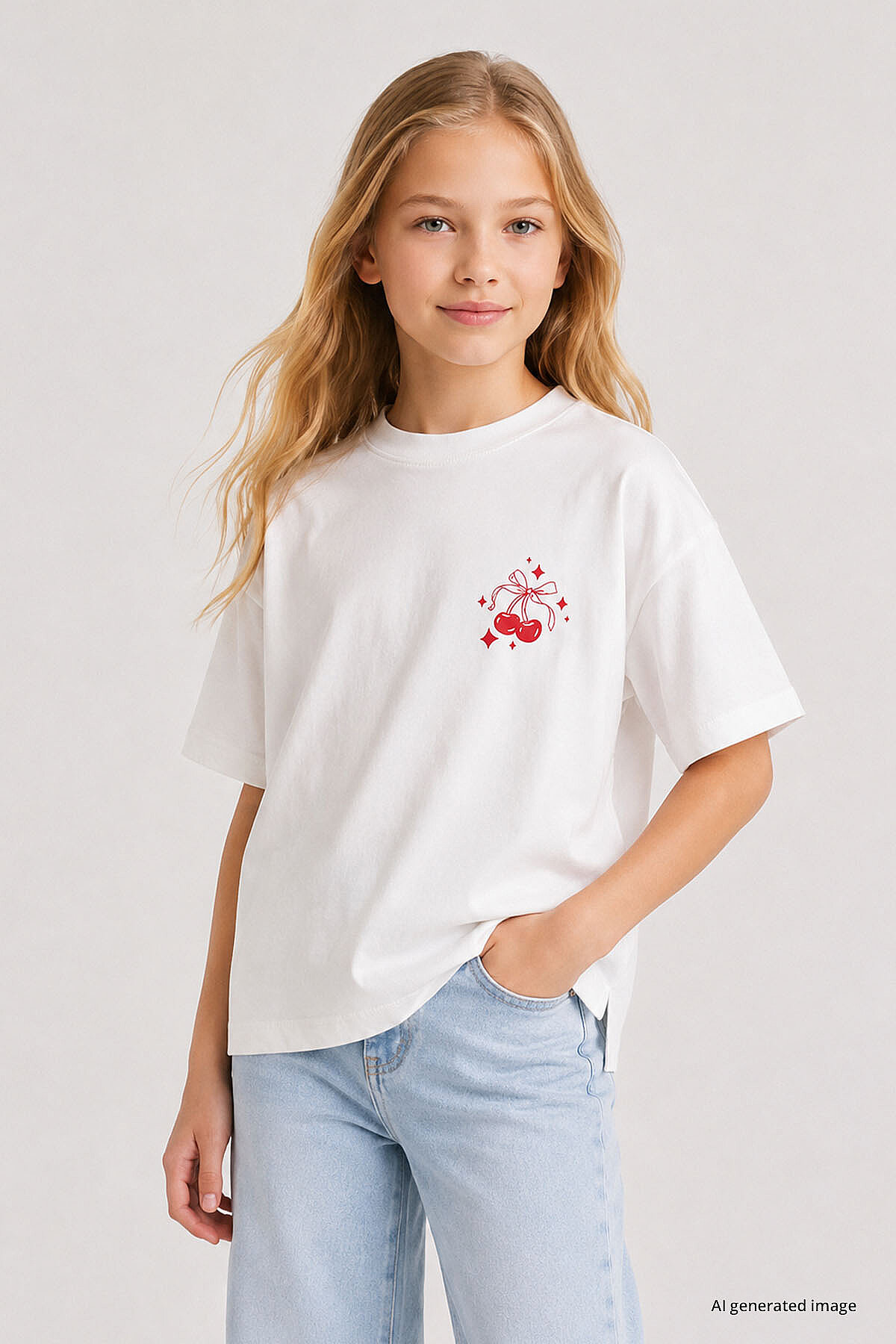 Beyaz Oversize Kısa Kollu Baskılı Kız Çocuk T-Shirt - 75176 - TOMMYLIFE