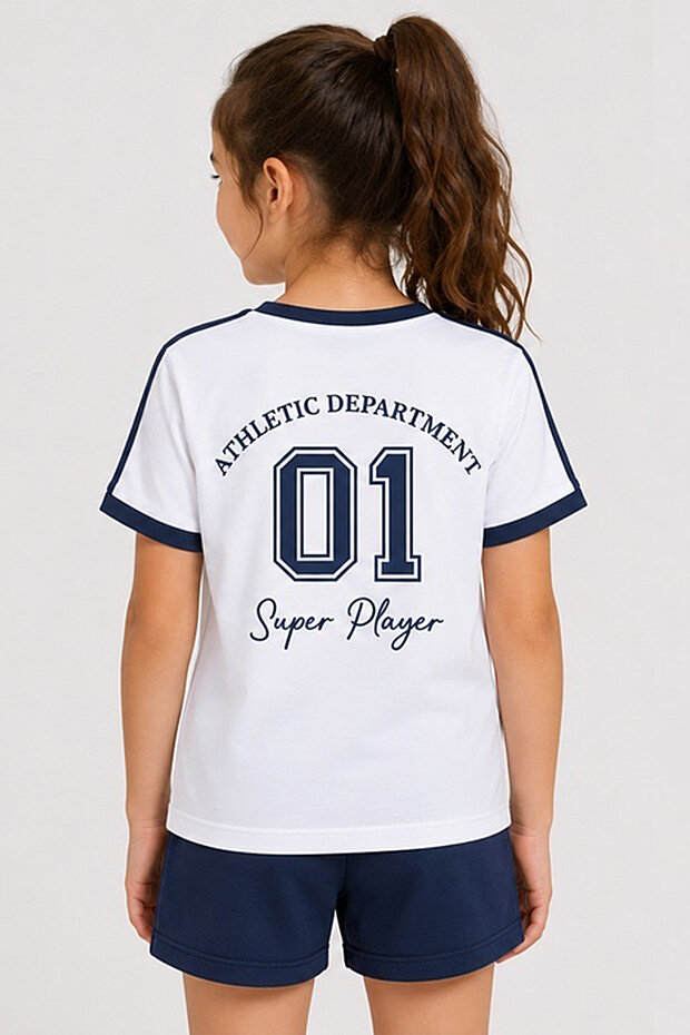 Beyaz Omuz Biye Detaylı Baskılı Kız Çocuk T-Shirt - 75181 - 4