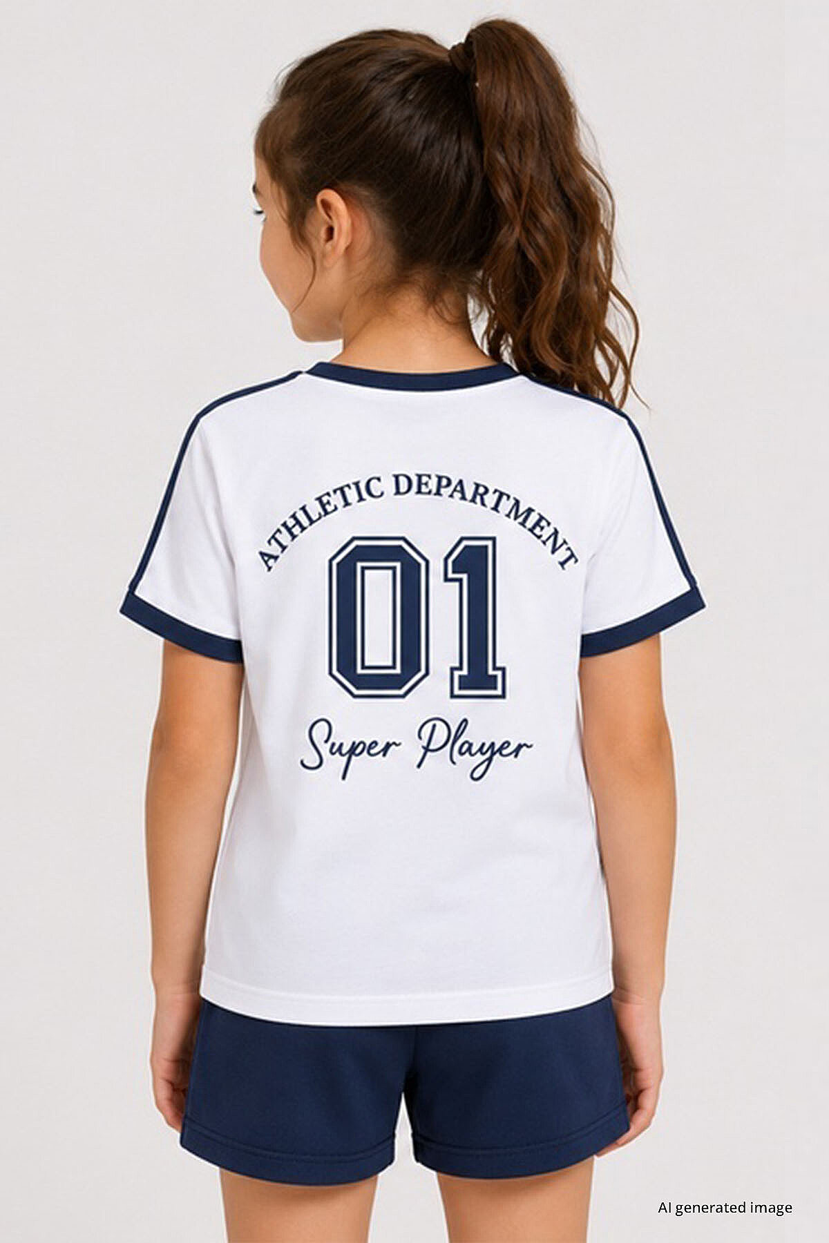 Beyaz Omuz Biye Detaylı Baskılı Kız Çocuk T-Shirt - 75181 - TOMMYLIFE (1)