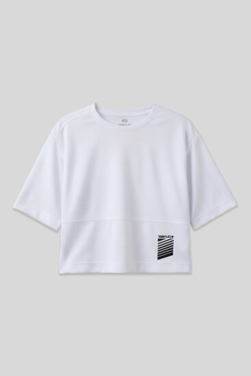 Beyaz Nefes Alan Dokulu İnce Esnek Standart Kalıp Performans Kadın T-Shirt - 97284 