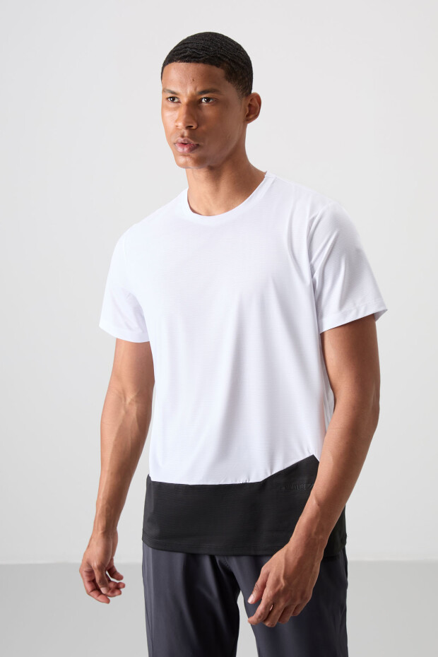 Beyaz Nefes Alan Dokulu İnce Esnek Standart Fit Erkek Performans T-Shirt - 88383 - 4