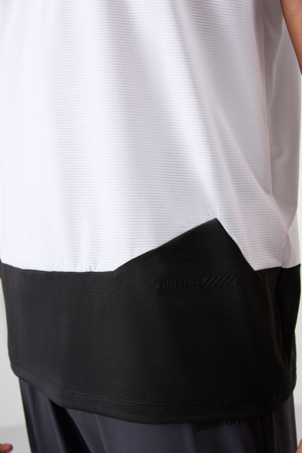 Beyaz Nefes Alan Dokulu İnce Esnek Standart Fit Erkek Performans T-Shirt - 88383 - 5