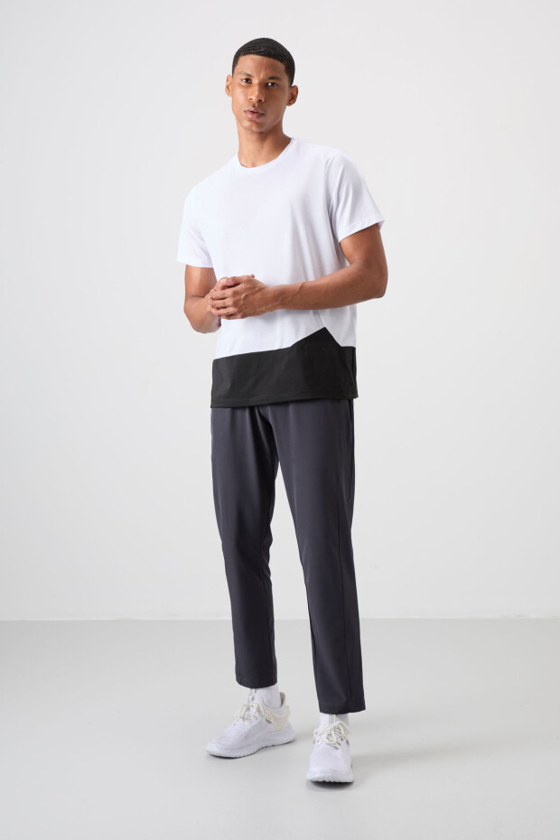 Beyaz Nefes Alan Dokulu İnce Esnek Standart Fit Erkek Performans T-Shirt - 88383 - 2