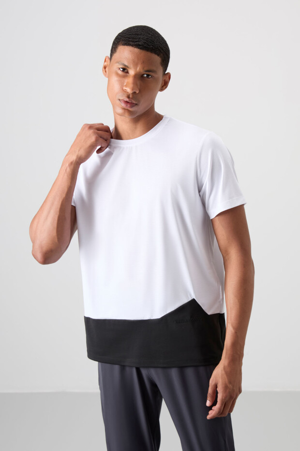 Beyaz Nefes Alan Dokulu İnce Esnek Standart Fit Erkek Performans T-Shirt - 88383 - 1