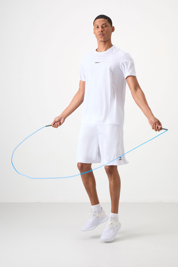 Beyaz Nefes Alan Dokulu İnce Esnek Standart Fit Erkek Performans T-Shirt - 88384 - 1