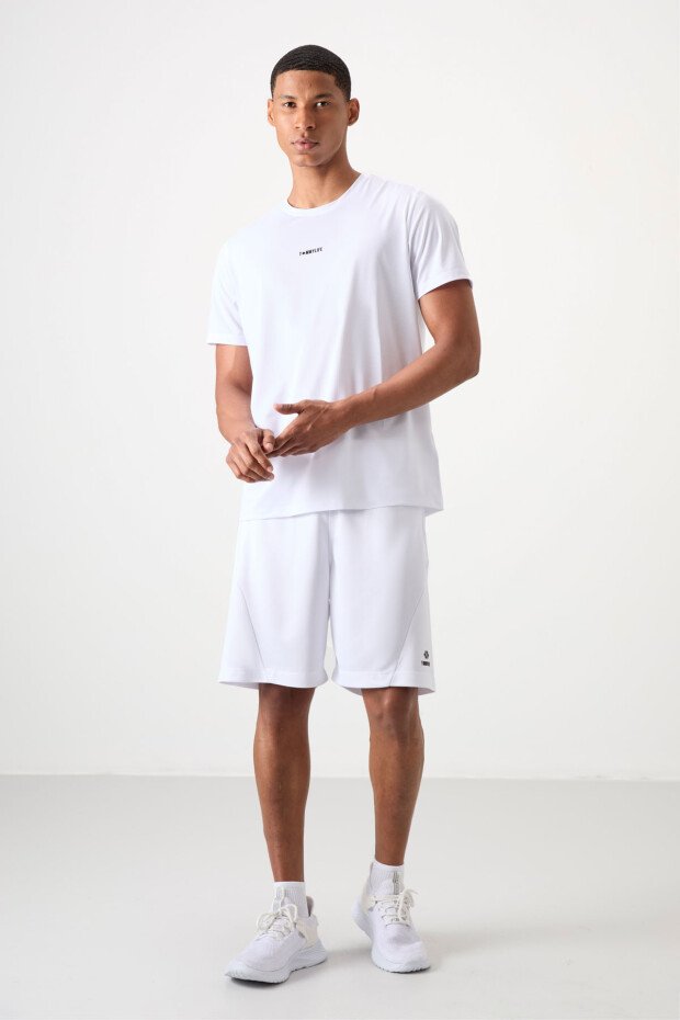 Beyaz Nefes Alan Dokulu İnce Esnek Standart Fit Erkek Performans T-Shirt - 88384 - 4