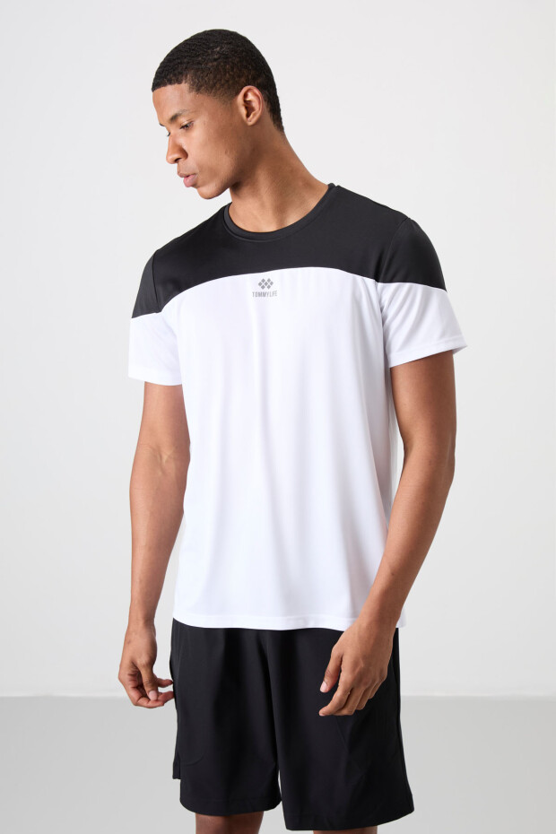 Beyaz Nefes Alan Dokulu İnce Esnek Standart Fit Erkek Performans T-Shirt - 88386 - 4