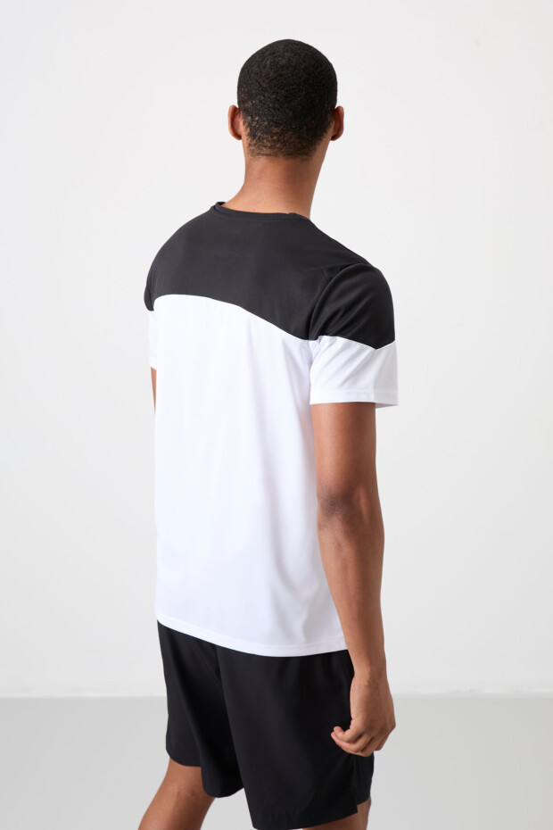 Beyaz Nefes Alan Dokulu İnce Esnek Standart Fit Erkek Performans T-Shirt - 88386 - 5