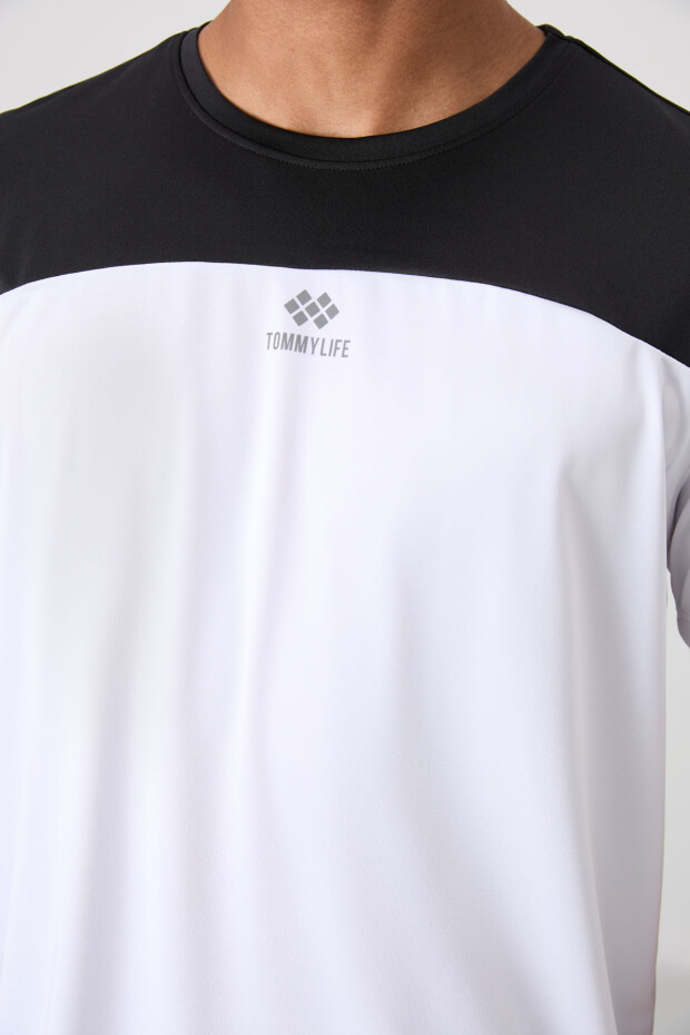 Beyaz Nefes Alan Dokulu İnce Esnek Standart Fit Erkek Performans T-Shirt - 88386 - 3