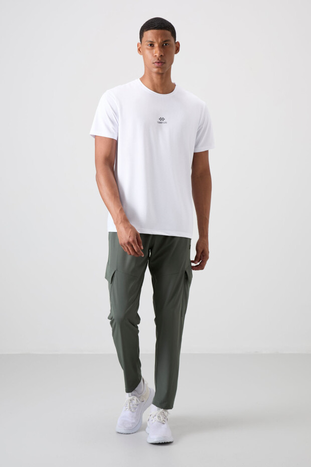 Beyaz Nefes Alan Dokulu İnce Esnek Standart Fit Erkek Performans T-Shirt - 88387 - 2
