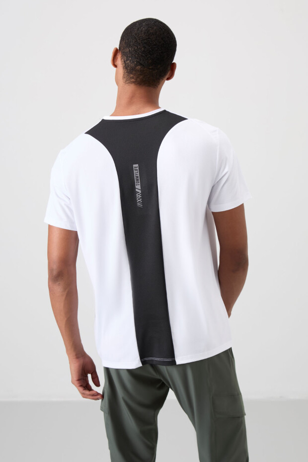 Beyaz Nefes Alan Dokulu İnce Esnek Standart Fit Erkek Performans T-Shirt - 88387 - 5