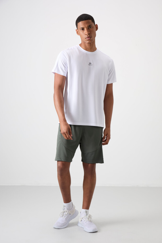 Beyaz Nefes Alan Dokulu İnce Esnek Standart Fit Erkek Performans T-Shirt - 88390 - 2