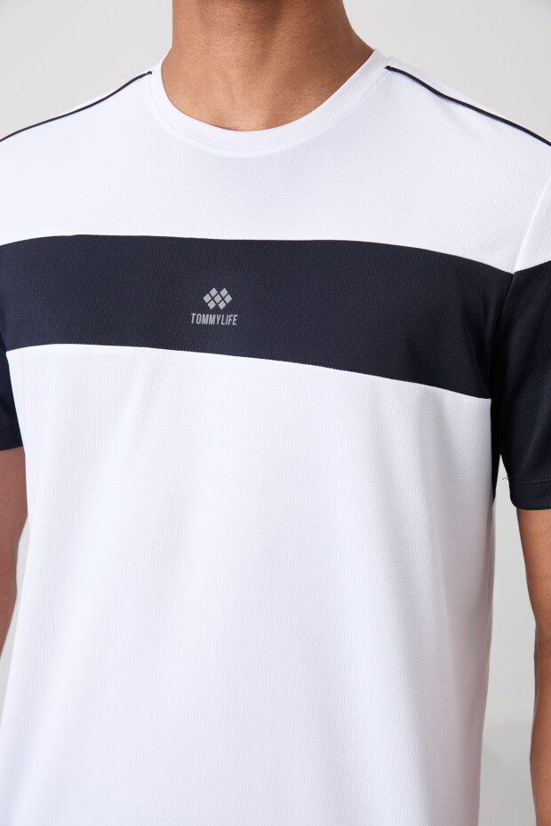Beyaz Nefes Alan Dokulu İnce Esnek Standart Fit Erkek Performans T-Shirt - 88396 - 3