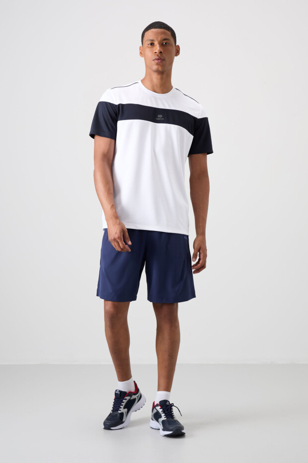 Beyaz Nefes Alan Dokulu İnce Esnek Standart Fit Erkek Performans T-Shirt - 88396 - 2