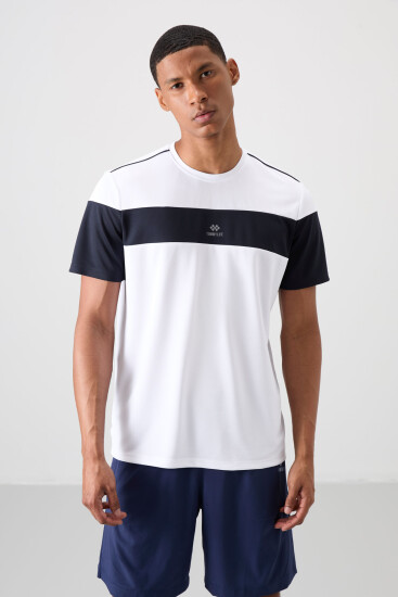 Beyaz Nefes Alan Dokulu İnce Esnek Standart Fit Erkek Performans T-Shirt - 88396 