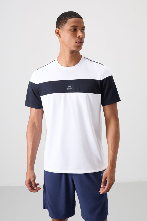 Beyaz Nefes Alan Dokulu İnce Esnek Standart Fit Erkek Performans T-Shirt - 88396 - 4