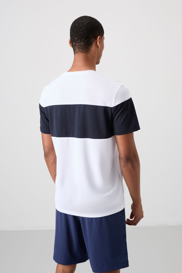Beyaz Nefes Alan Dokulu İnce Esnek Standart Fit Erkek Performans T-Shirt - 88396 - 5