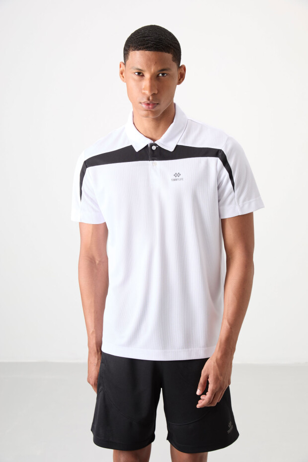 Beyaz Nefes Alan Dokulu İnce Esnek Standart Fit Polo Yaka Erkek Performans T-Shirt - 88392 - 4