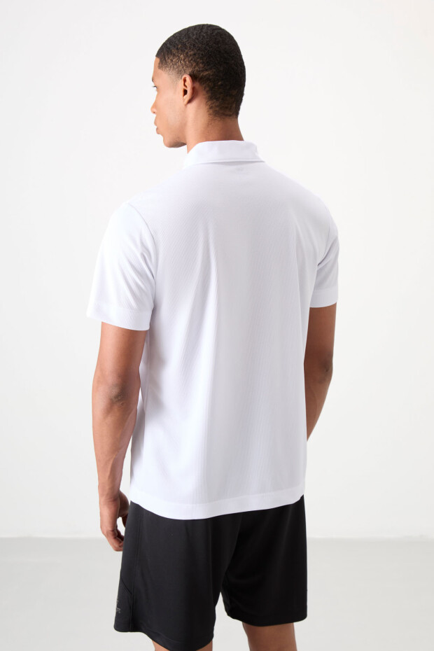 Beyaz Nefes Alan Dokulu İnce Esnek Standart Fit Polo Yaka Erkek Performans T-Shirt - 88392 - 5