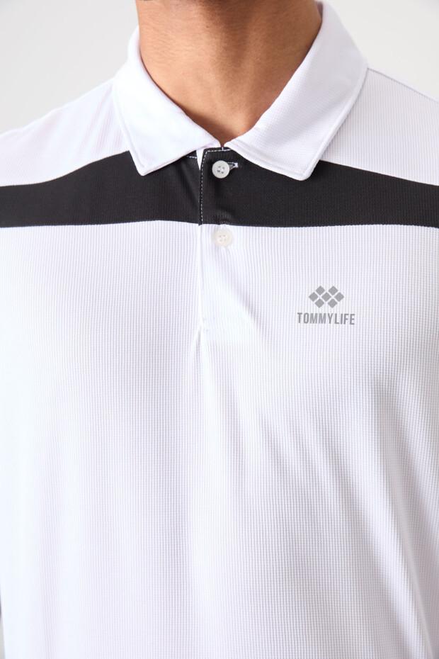 Beyaz Nefes Alan Dokulu İnce Esnek Standart Fit Polo Yaka Erkek Performans T-Shirt - 88392 - 3