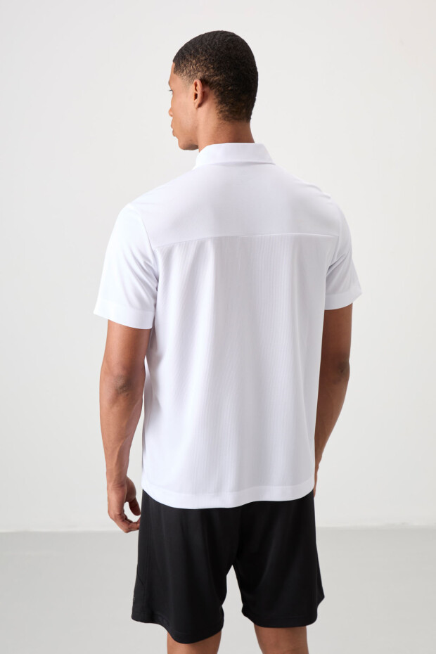 Beyaz Nefes Alan Dokulu İnce Esnek Standart Fit Polo Yaka Erkek Performans T-Shirt - 88402 - 6