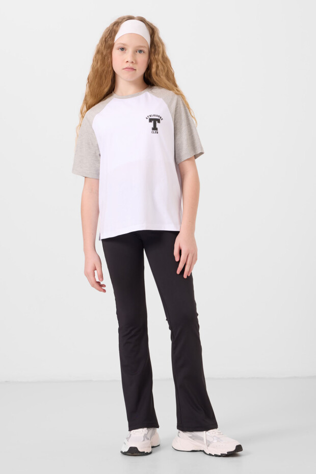 Beyaz O Yaka Pamuklu Baskılı Rahat Form Fit Kız Çocuk T-Shirt - 75179 - 2