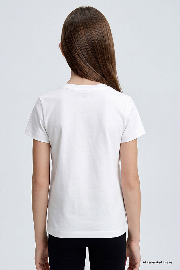 Beyaz O Yaka Standart Fit Basic Unisex Çocuk T-Shirt - 11328 - 4