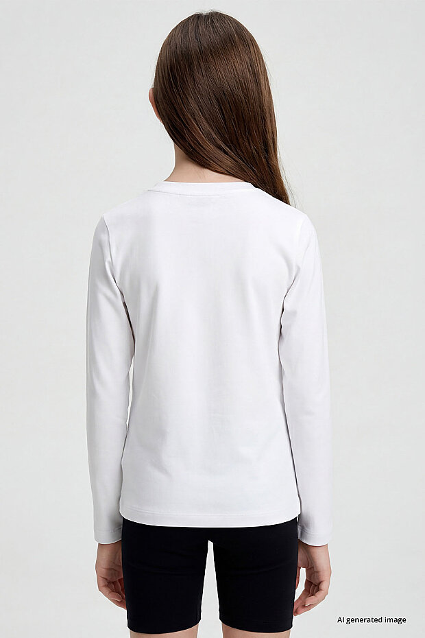 Beyaz O Yaka Standart Fit Basic Uzun Kollu Unisex Çocuk T-Shirt - 11329 - 6