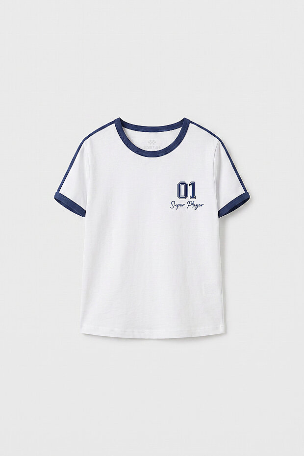 Beyaz Omuz Biye Detaylı Baskılı Kız Çocuk T-Shirt - 75181 - 4