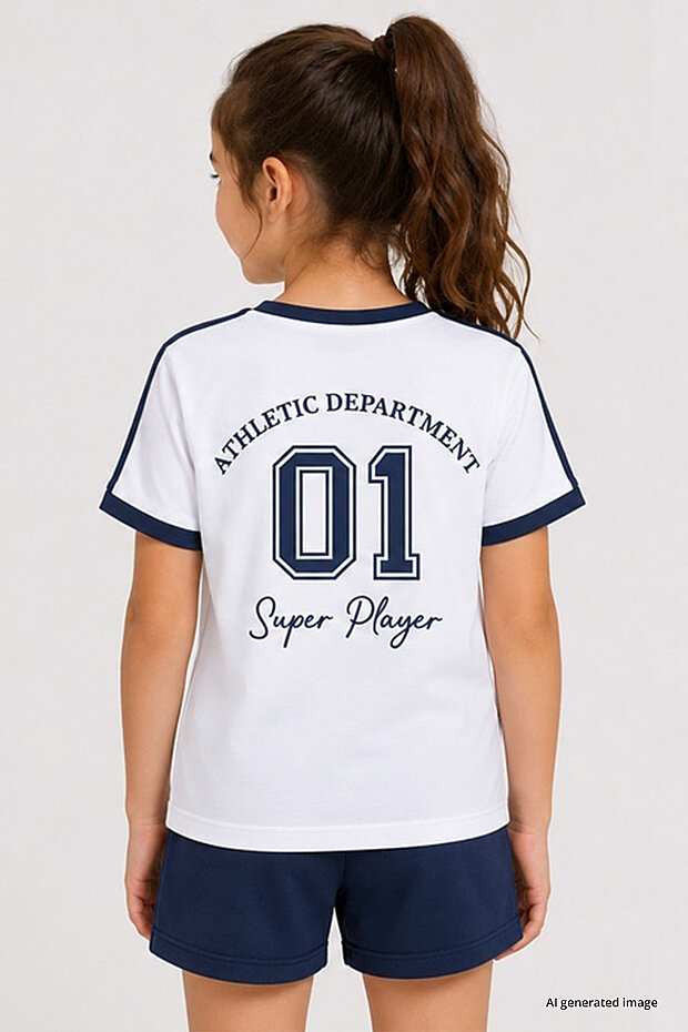 Beyaz Omuz Biye Detaylı Baskılı Kız Çocuk T-Shirt - 75181 - 2