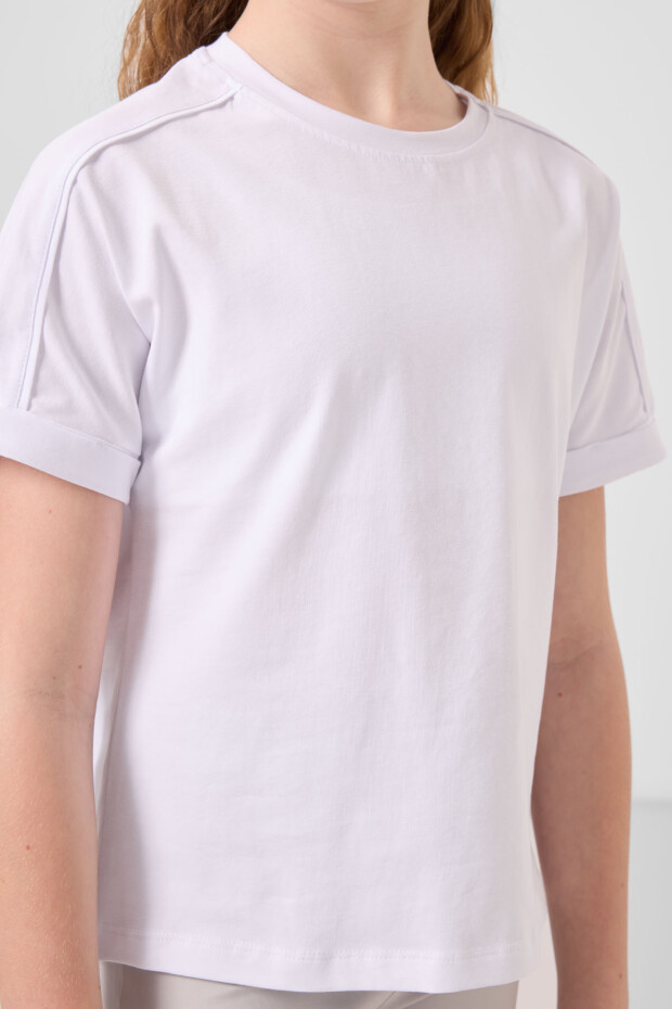 Beyaz Pamuklu O Yaka Oversize Fit Basic Kız Çocuk T-Shirt - 75182 - 4