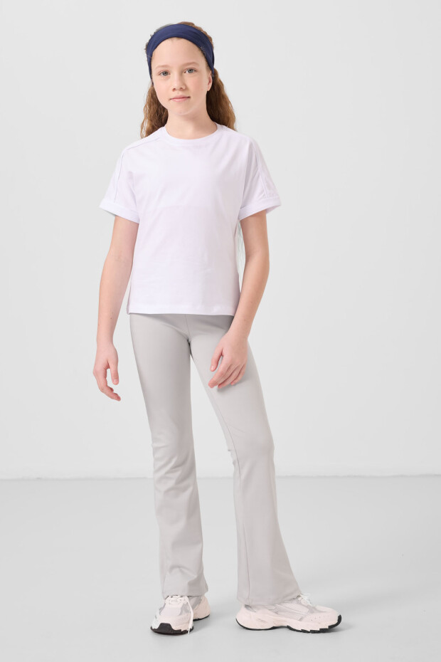 Beyaz Pamuklu O Yaka Oversize Fit Basic Kız Çocuk T-Shirt - 75182 - 2