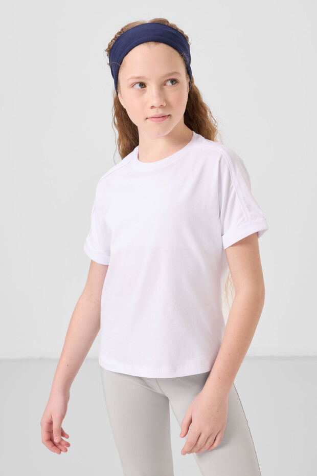Beyaz Pamuklu O Yaka Oversize Fit Basic Kız Çocuk T-Shirt - 75182 - 3