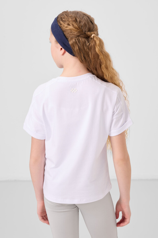 Beyaz Pamuklu O Yaka Oversize Fit Basic Kız Çocuk T-Shirt - 75182 - 5