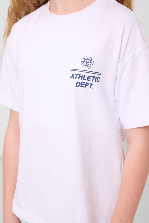 Beyaz Pamuklu O Yaka Rahat Form Fit Baskılı Kız Çocuk T-Shirt - 75178 - 4