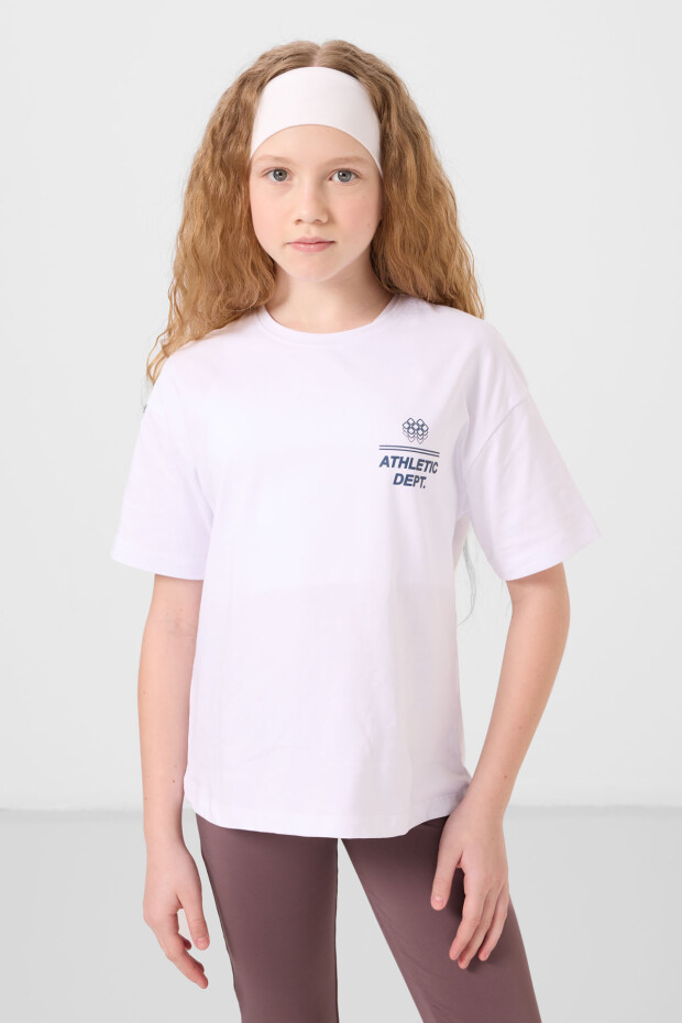 Beyaz Pamuklu O Yaka Rahat Form Fit Baskılı Kız Çocuk T-Shirt - 75178 - 1