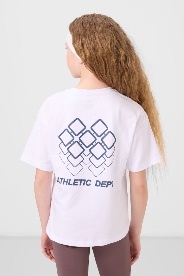 Beyaz Pamuklu O Yaka Rahat Form Fit Baskılı Kız Çocuk T-Shirt - 75178 - 5