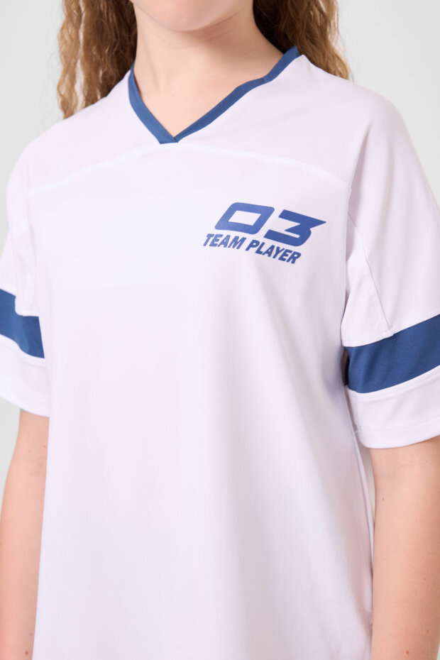 Beyaz-Parlament V Yaka Kemer Detaylı Standart Fit Performans Kız Çocuk Tayt Takım - 75187 - 5