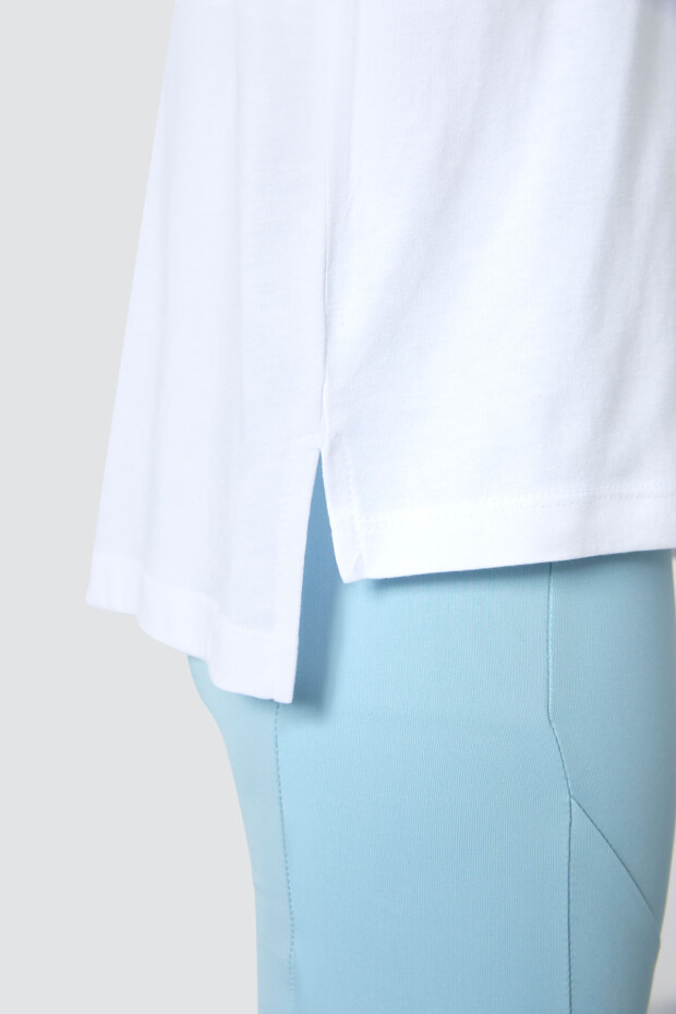 Beyaz Penye Modal Yumuşak Tuşeli Oversize Fit Basic Kadın T-Shirt- 97285 - 3
