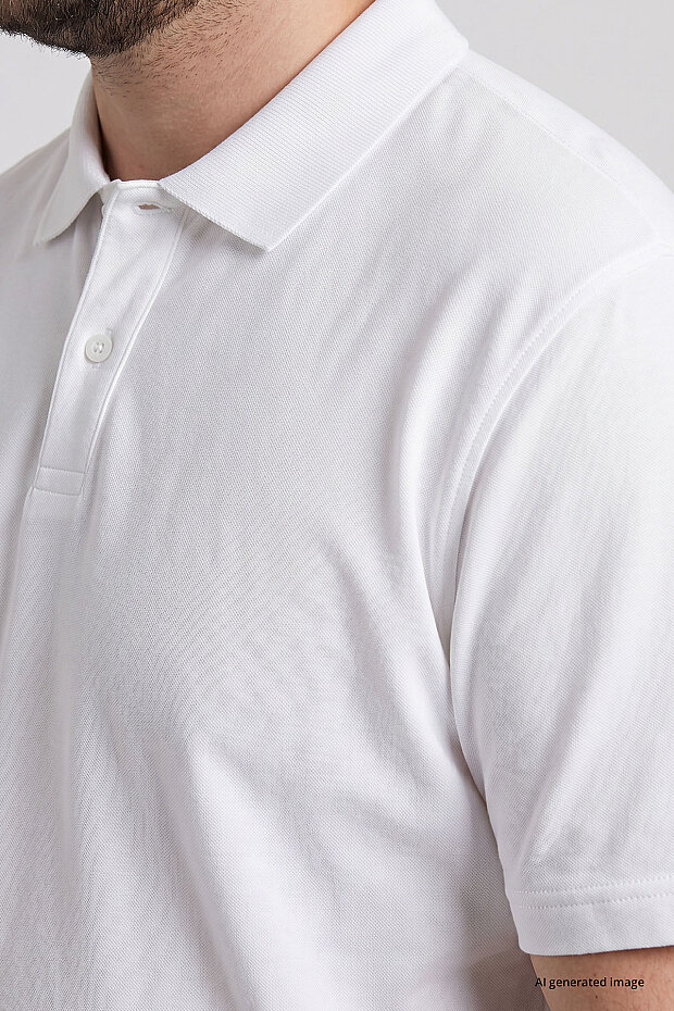 Beyaz Polo Yaka Büyük Beden Battal Erkek T-Shirt - 88511 - 4
