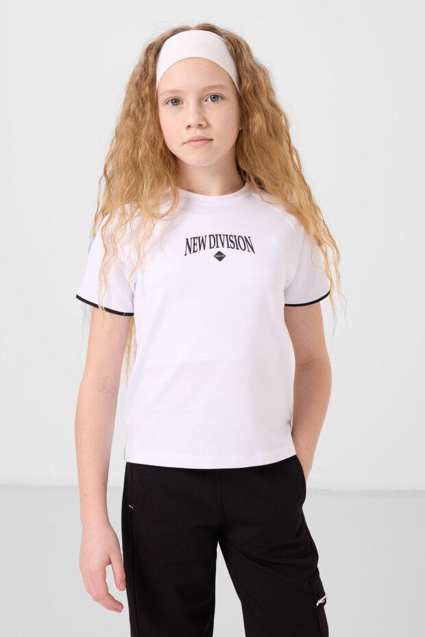 Beyaz-Siyah O Yaka Baskılı Lastik Paça Kargo Cepli Kız Çocuk Eşofman Takım - 75173 - 3