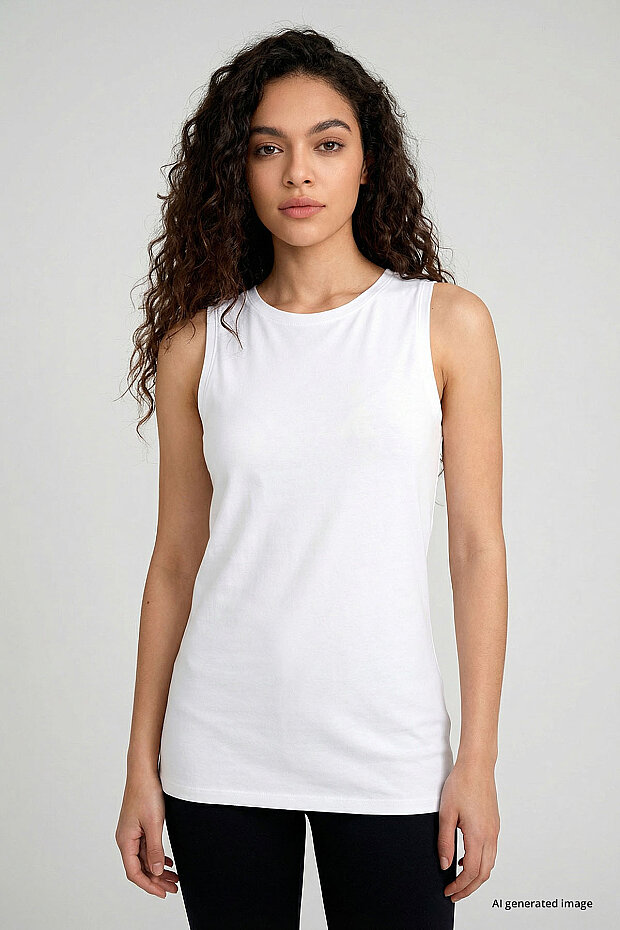 Beyaz Slim Fit Basic O Yaka Sıfır Kol Kadın Atlet - 97313 - 3