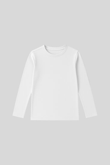 Beyaz O Yaka Standart Fit Basic Uzun Kollu Unisex Çocuk T-Shirt - 11329 