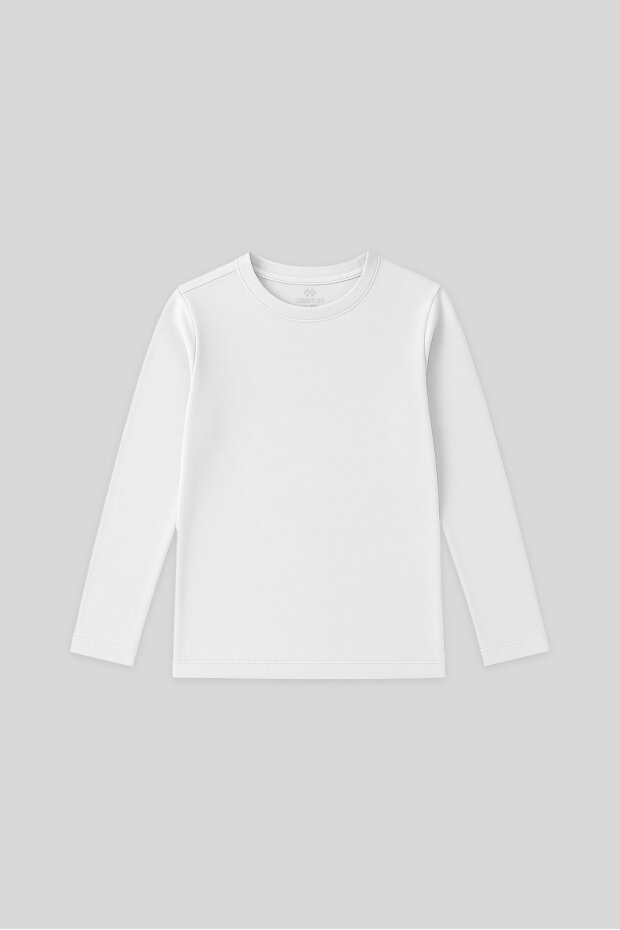 Beyaz O Yaka Standart Fit Basic Uzun Kollu Unisex Çocuk T-Shirt - 11329 - 1