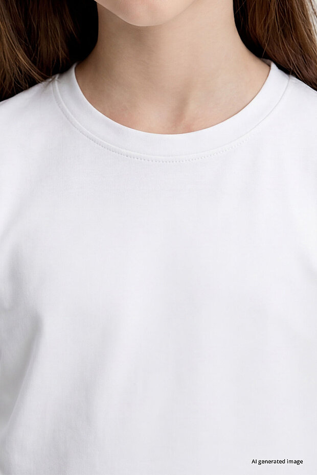 Beyaz O Yaka Standart Fit Basic Uzun Kollu Unisex Çocuk T-Shirt - 11329 - 7