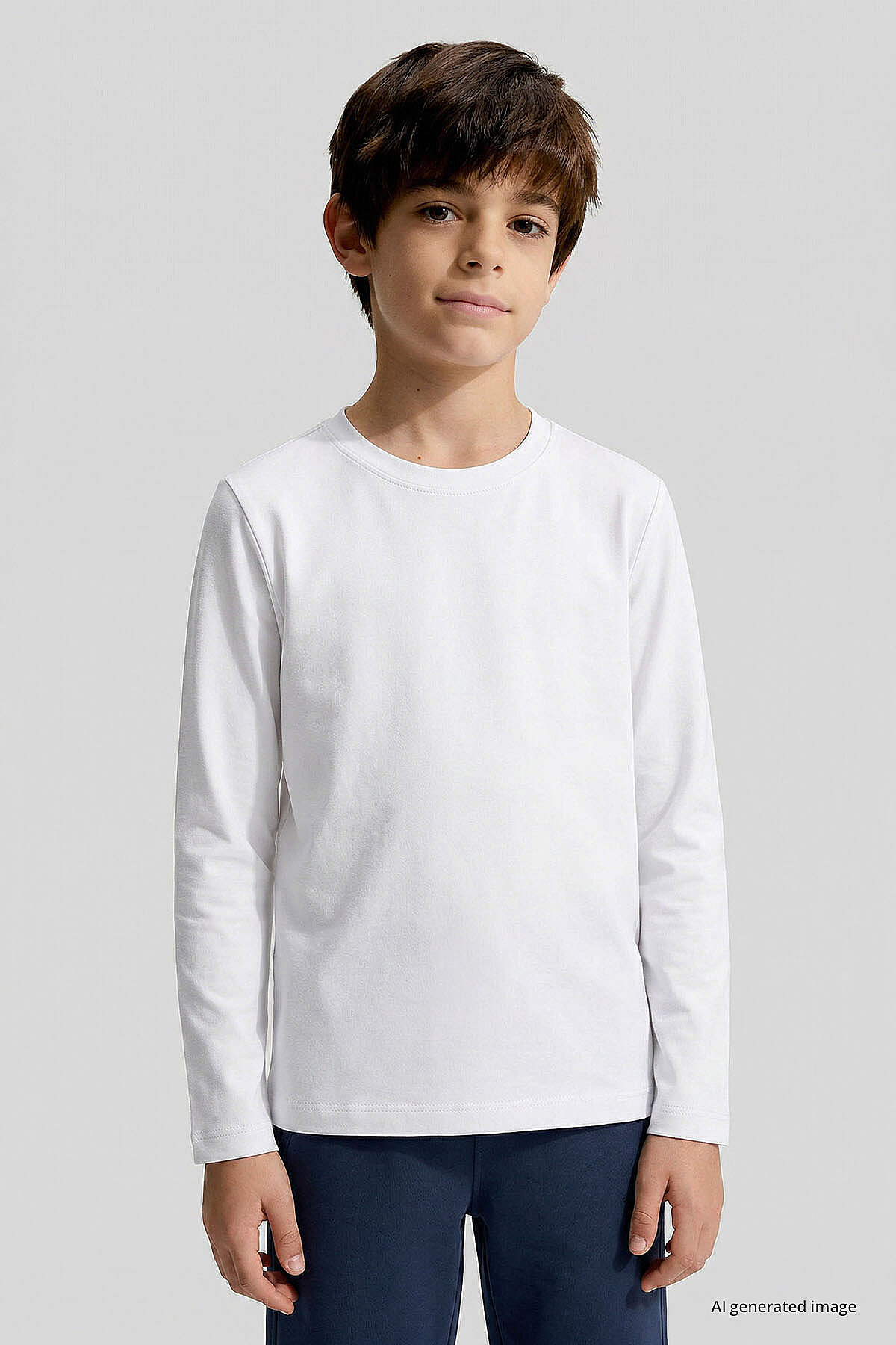 Beyaz O Yaka Standart Fit Basic Uzun Kollu Unisex Çocuk T-Shirt - 11329 - TOMMYLIFE (1)